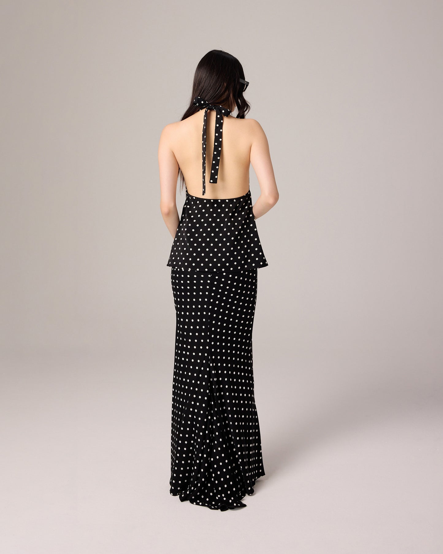 POLKA DOT HALTER TOP (BLACK)