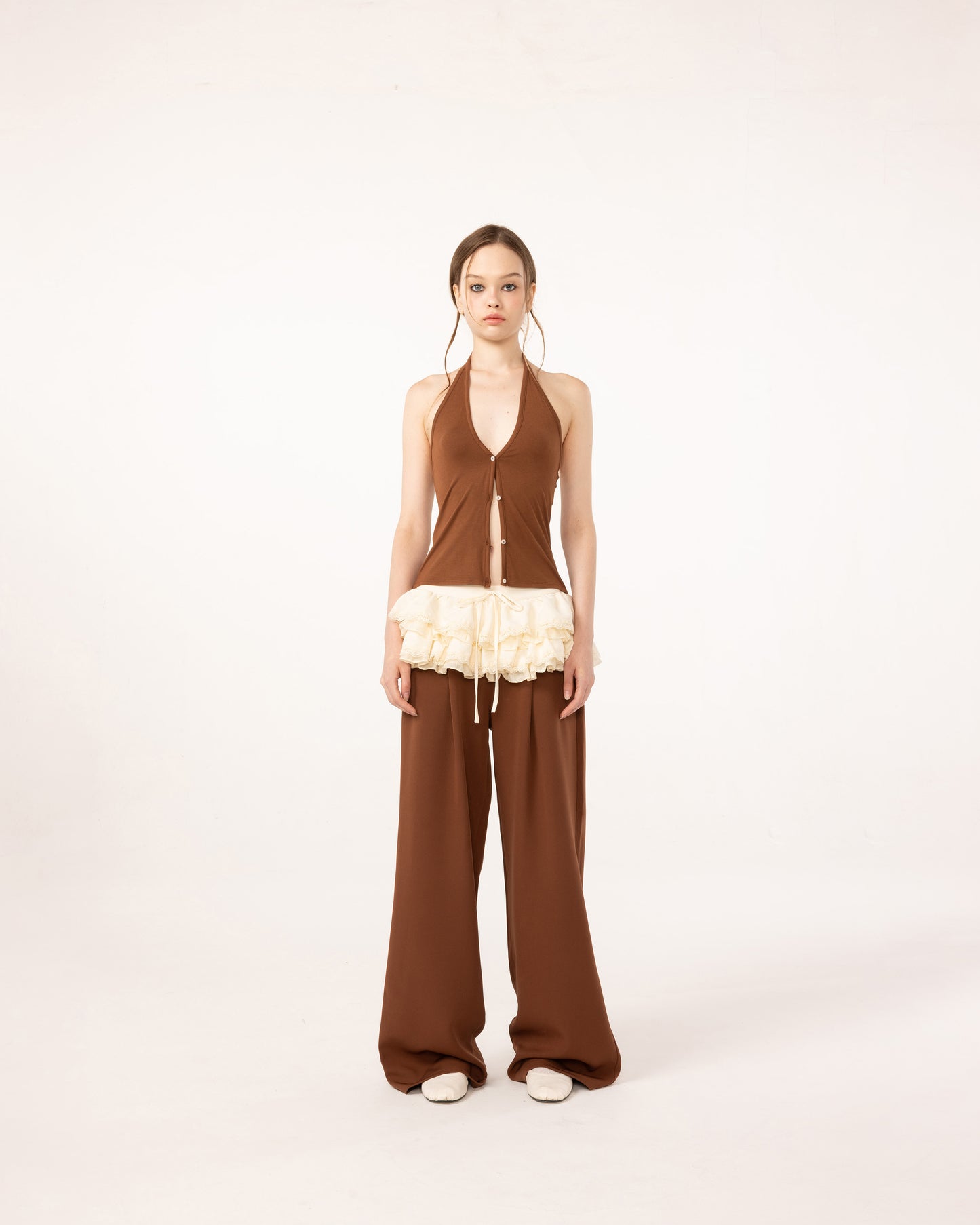 BROWN RUFFLE PANTS