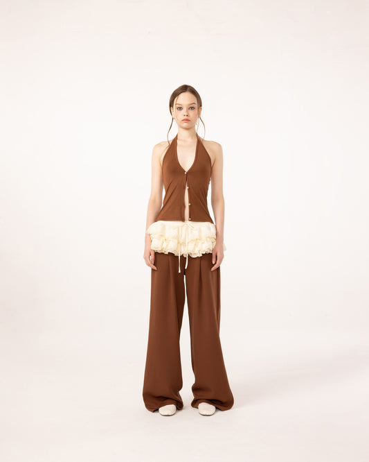 BROWN RUFFLE PANTS