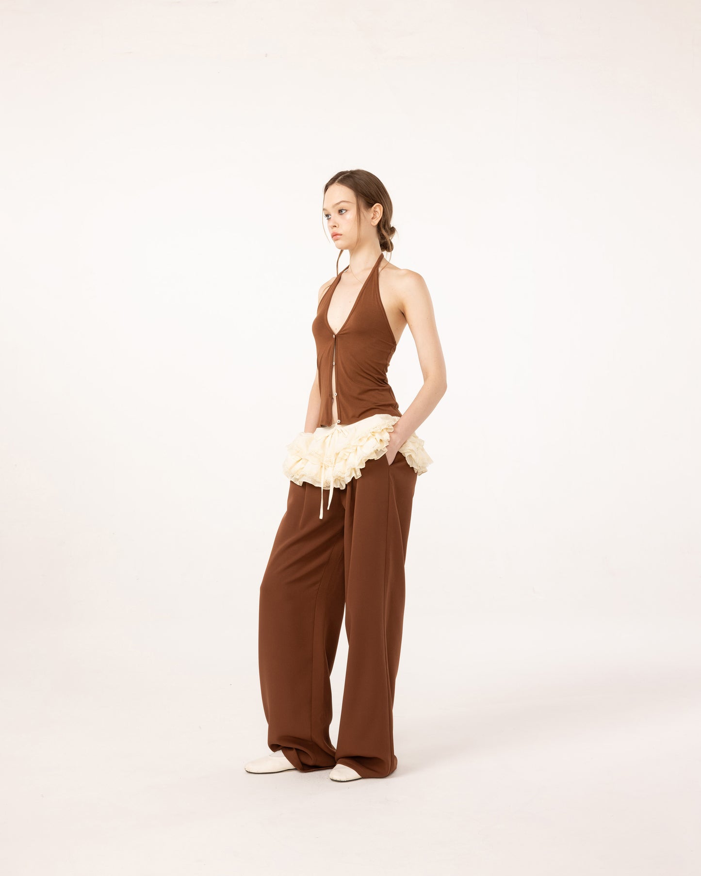 BROWN RUFFLE PANTS