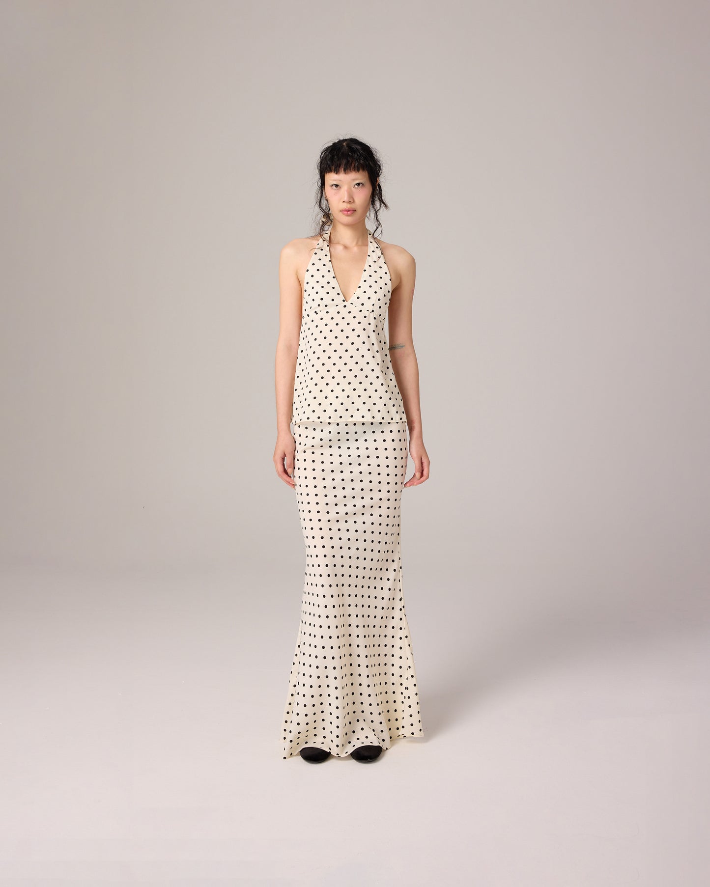 POLKA DOT HALTER TOP (OFF WHITE)