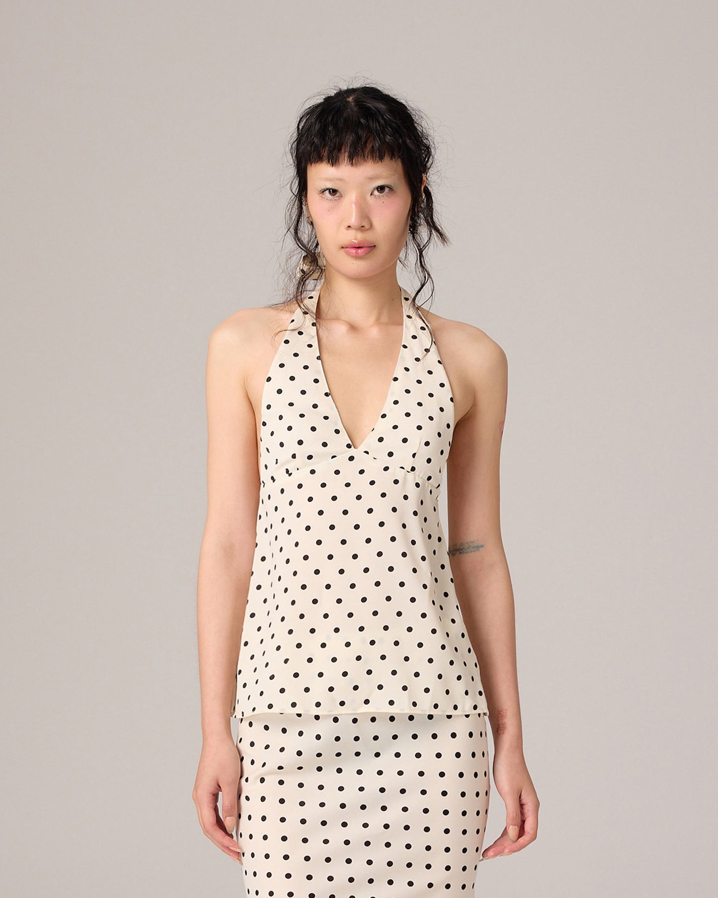 POLKA DOT HALTER TOP (OFF WHITE)