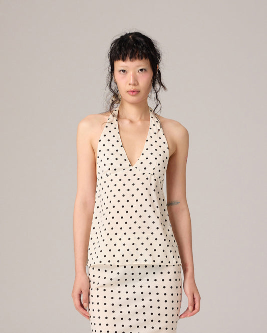 POLKA DOT HALTER TOP (OFF WHITE)
