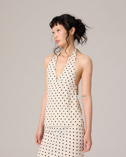 POLKA DOT HALTER TOP (OFF WHITE)