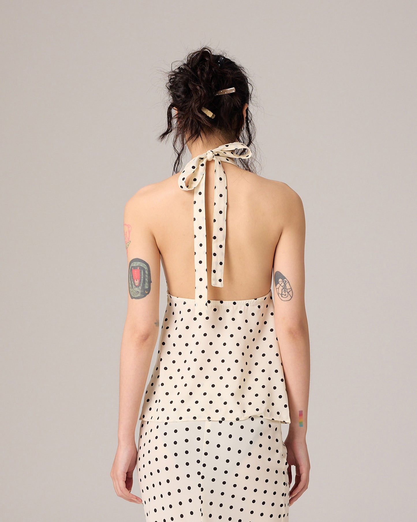 POLKA DOT HALTER TOP (OFF WHITE)