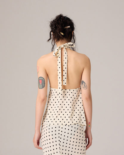 POLKA DOT HALTER TOP (OFF WHITE)