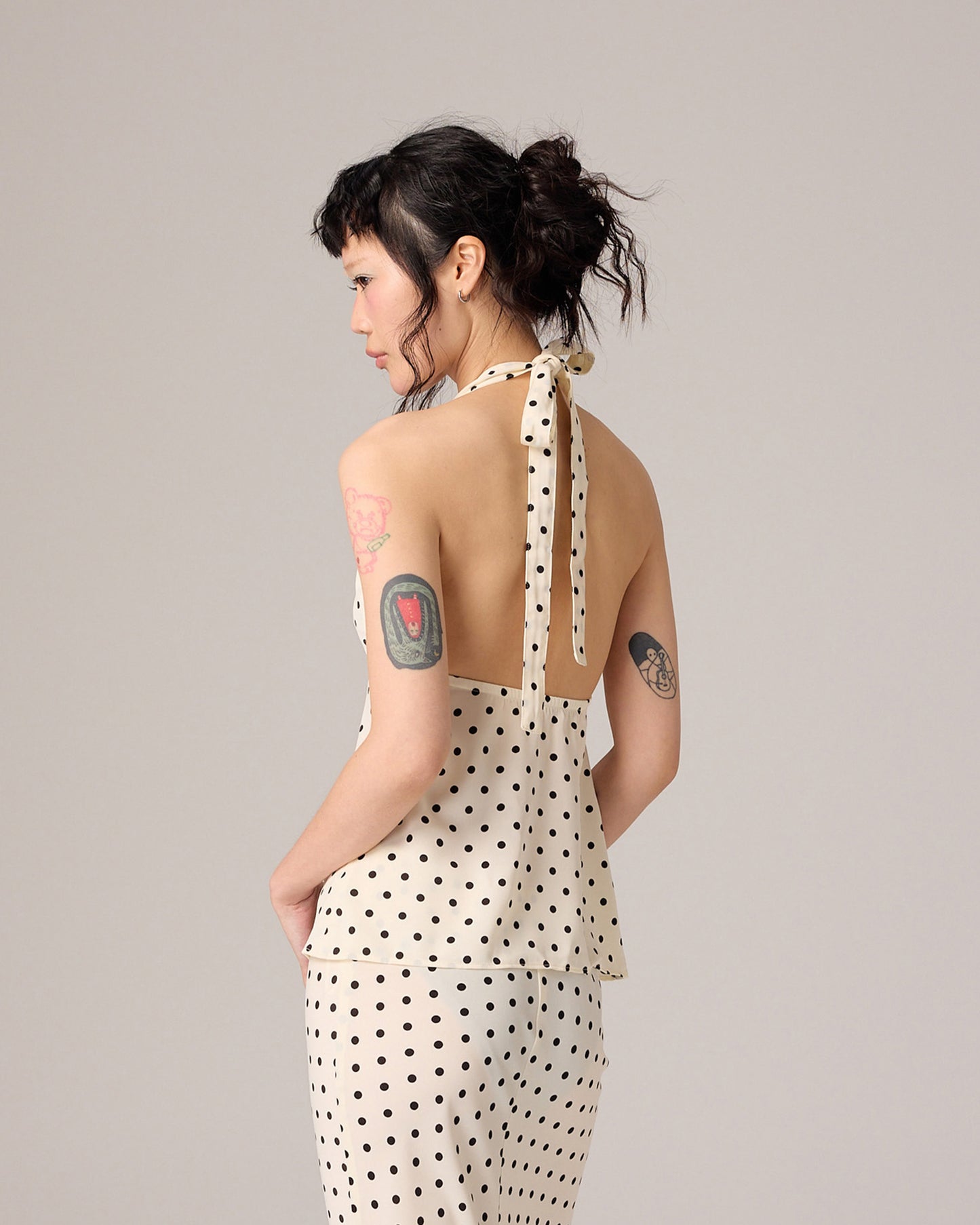 POLKA DOT HALTER TOP (OFF WHITE)