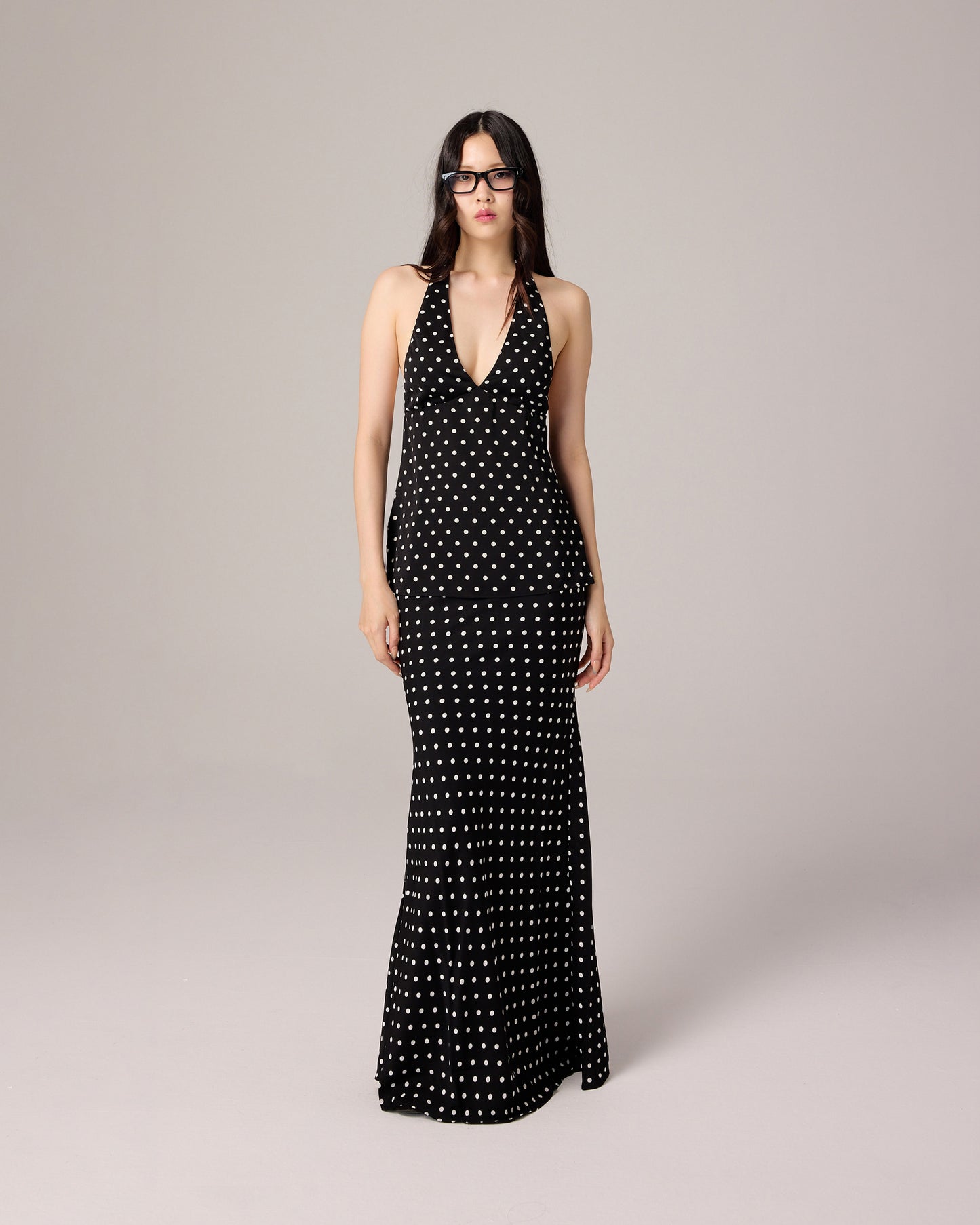 POLKA DOT HALTER TOP (BLACK)
