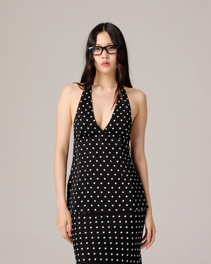 POLKA DOT HALTER TOP (BLACK)