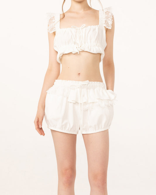 WHITE COTTON SHORTS WITH LACE